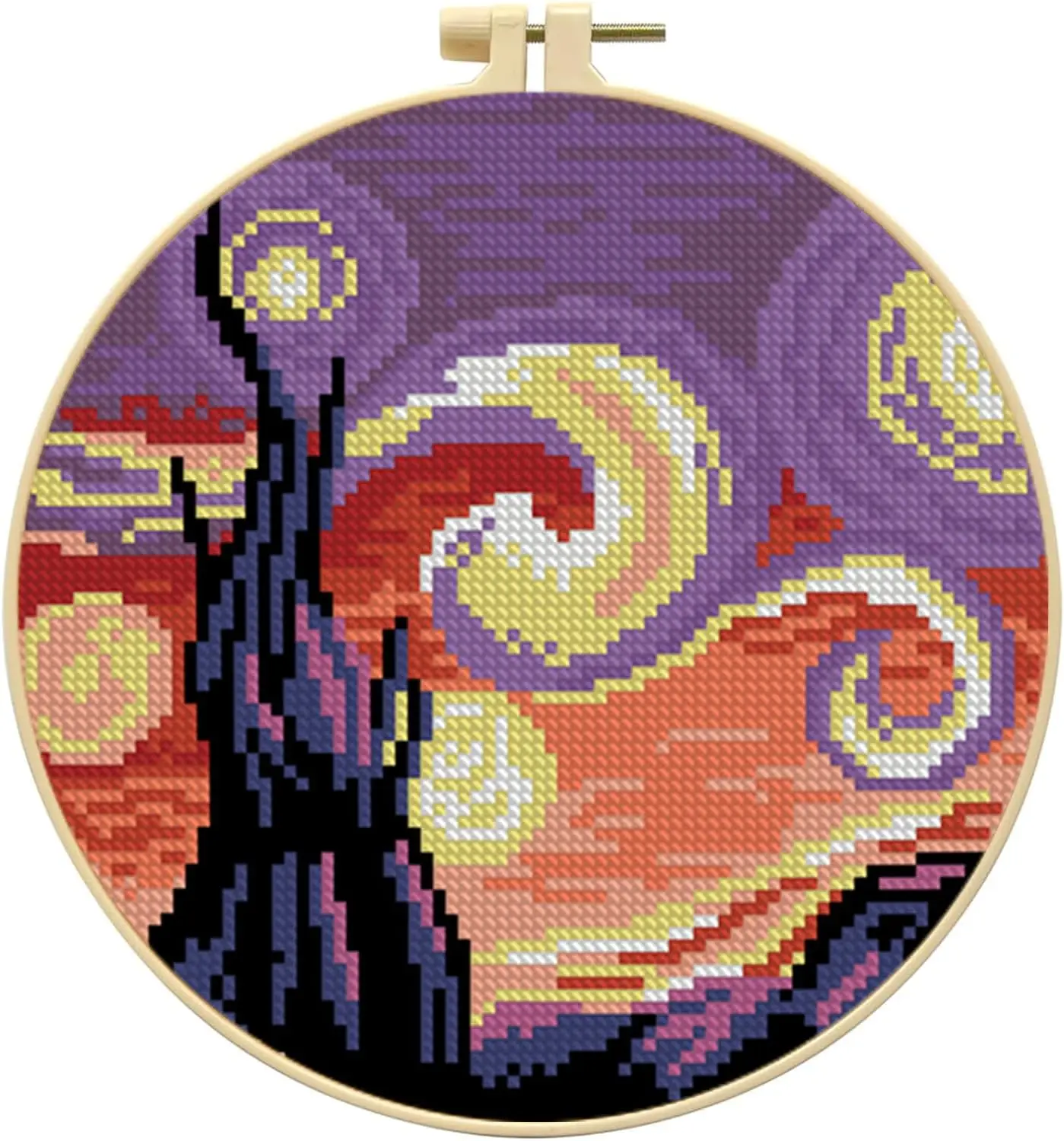 Cross Stitch Kits for Beginners,Starry Sky Stamped Cross Stitch Kits for Adults with Embroidery Hoop,Embroidery Kit 11CT Easy Cross-Stitch Arts and DIY Crafts for Adults Home Decor