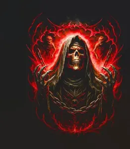 Halftone Skull Art Ready-to-Press DTF Heat Transfer - Hot/Cold Peeling, for Black Fabric, Compatible with Cotton/Polyester, 300-320°F Firm Press Instructions