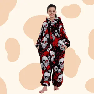 Flame-Resistant One-Piece Pajamas, Cozy Gift, All-Season Loungewear, Zipper Closure, Side Pockets, Hooded