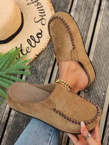 Women's Comfortable Thick Sole Mules, Soft Skin-Friendly Rubber Material, Breathable Textile Upper, Casual All-Season Shoes, Footwear