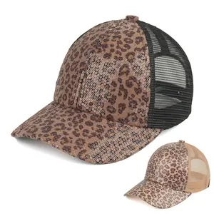 C.C Clear Sequin Leopard Baseball Cap with Mesh for Women