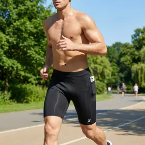 Men's Workout Compression Shorts - 8-Inch Running Spandex Athletic Shorts with Pockets for Gym Sports Training Performance Underwear Breathable Quick-Dry Lightweight Comfortable Fitness Apparel