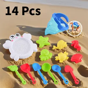 Beach Toys - 14-Piece Sandbox Toy Set with Sand Funnel & Crab Sifter - for Backyard Sandpit, Travel Beach Pool & Mud Kitchen - Fun Summer Birthday Gift for Toddlers, Kids, Boys & Girls