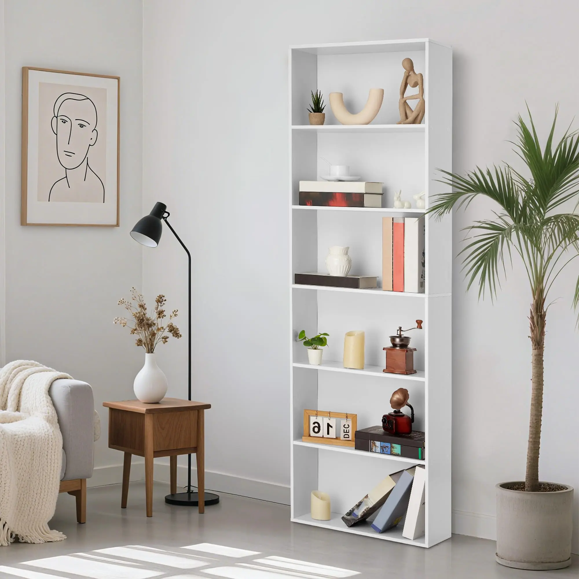 6-Shelf Tall Bookcase, Solid Wood Bookshelf with Industrial Rustic Style for Home Office, Sturdy 6-Tier Storage Organizer for Living Room