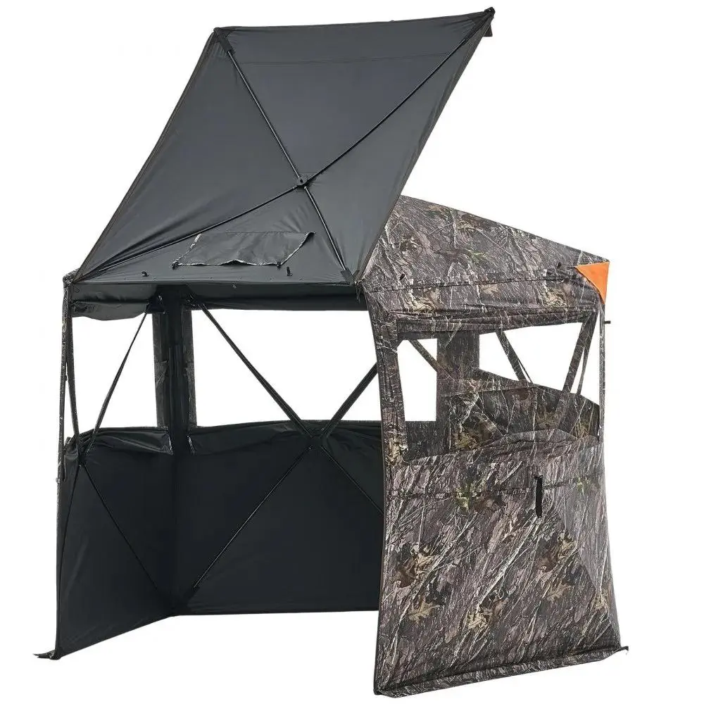 【Summerfinds】VEVOR Hunting Blind - 6-7 Person Group Size Ground Blind with Carrying Bag, Portable Camouflage Tent, Reinforced Durable Concealed Fit Shelter, Silent Zipper Door & Quiet Zippers Windows for Turkey Hunting, Adults