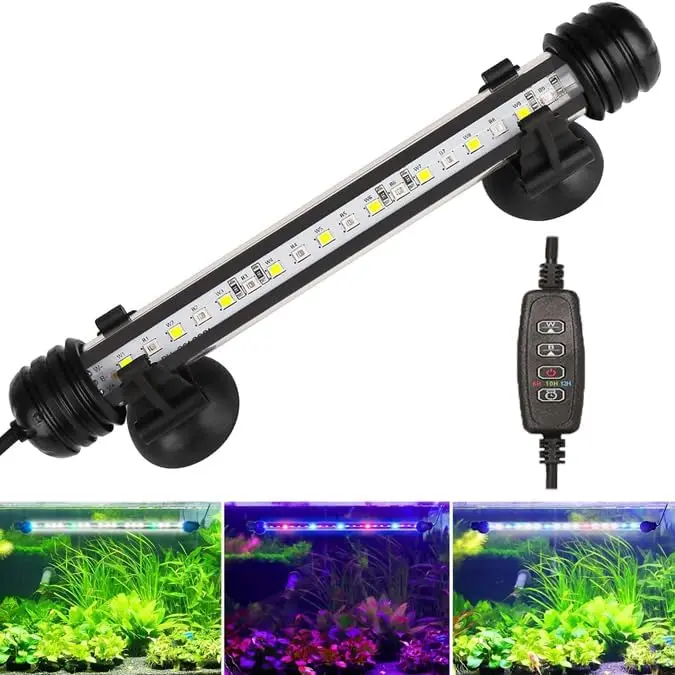Submersible Aquarium Light Underwater Full  Fish  Light with Timer Auto /Off,LED Aquarium Light Bar 3 Light Modes Dimmer Adjustable Brightness,7.48inch (with Timer&dimmer)