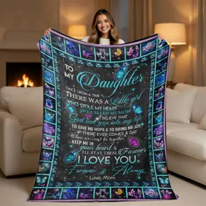 Personalized  Love Letter Throw Blanket - Teal Butterfly Starry Night Design, Emotional Mother Daughter Quote Gift, Ultra Soft Cozy Plush Fleece Blanket for Bedroom Decor