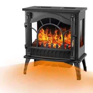 R.W.FLAME Electric Fireplace Heater , 16" Freestanding Fireplace Infrared Stove, 3D Realistic Flame Effects, Adjustable Heating Mode, Overheating Safe Design, Black, ETL Certified