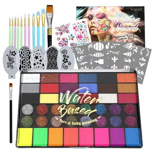 42-Color Oil Paint Set,Non-Toxic Water Activated Face Paint Palette with Stencils Brush Sponges , for Halloween Carnival Party Costume Makeup