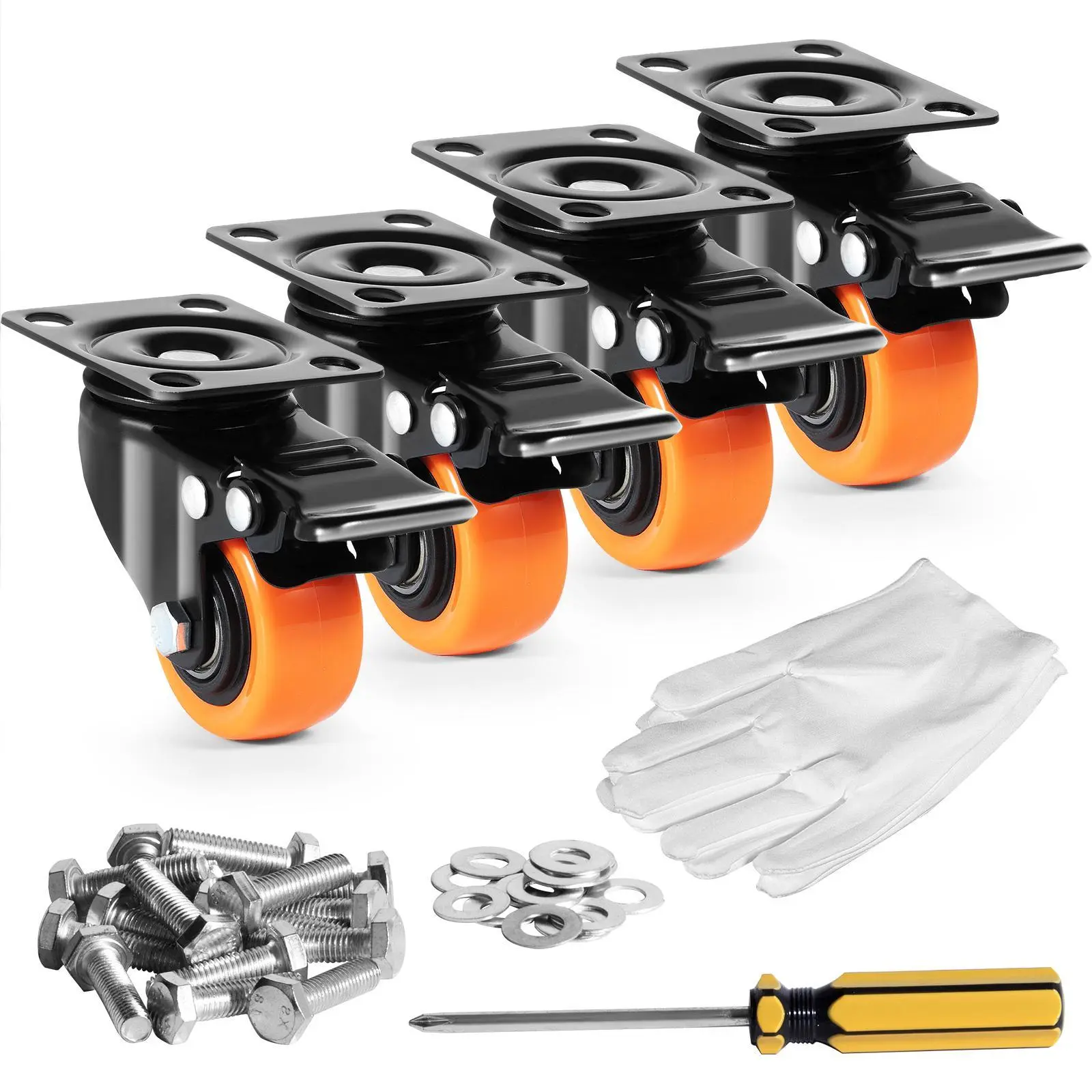 VEVOR Universal Swivel Lockable Casters, 2-in Set of 4, Swivel Lockable Wheels, Locking Brake, No-Noise Non-Marking PVC Wheels, 150 lbs Per Caster Heavy-Duty, Dual Ball Bearings Design, High-Quality Ball Bearings, for Cart Furniture Office Chair Workbench