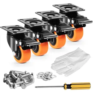 【Summerfinds】VEVOR Caster Wheels,  2-inch Swivel Plate Casters, Set of 4, with Security Dual Locking No Noise PVC Wheels, Heavy Duty 150 lbs Load Capacity Per Caster, Non-Marking Wheels for Cart Furniture Workbench