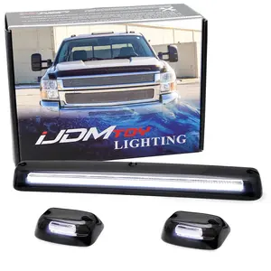 iJDMTOY 3pc-Set Direct Fit Black-Out Lens Xenon White Full Strip LED Cab Roof Clearance Light Kit For 2007-2014 Silverado/Sierra 2500 3500 HD
