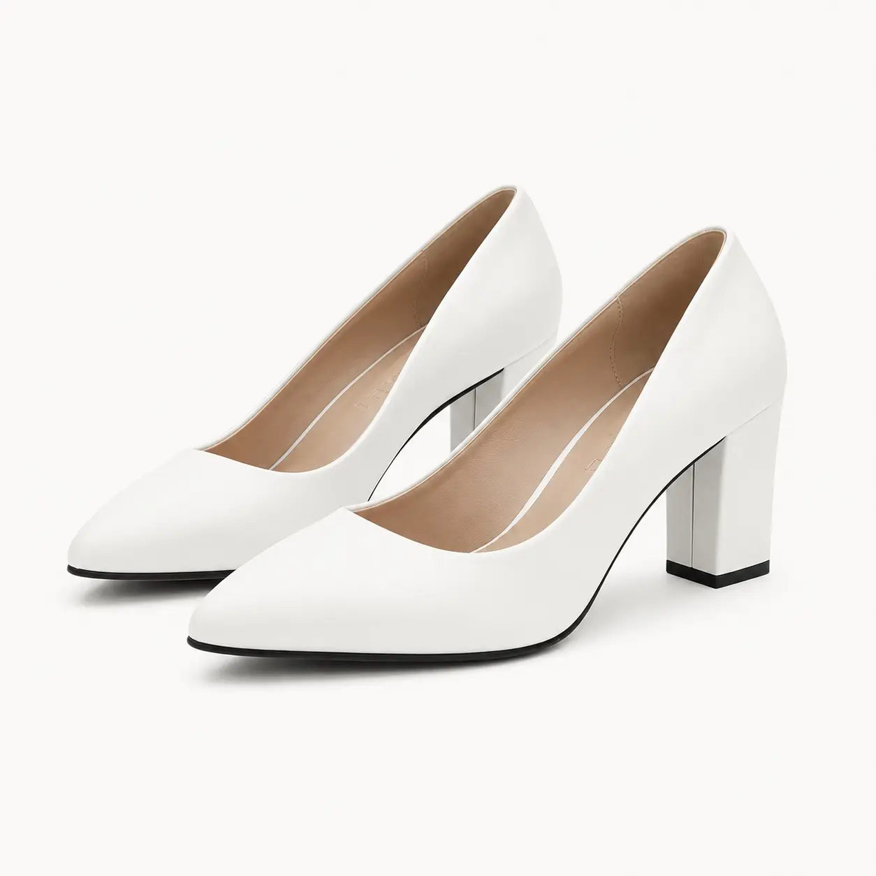 GeeYea women’s White Block Heel Pumps, Pointed Toe Closed Toe Dress Heels with PU Upper & PVC Sole, Elegant Office, Date Night, Party & Spring Summer Shoes