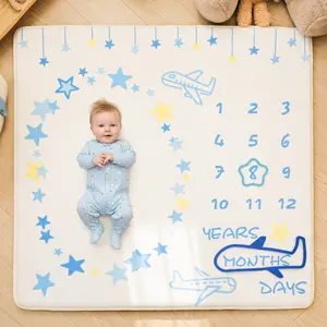 PaPaMat Memory Milestone Mat, 1.3" Thick Baby Play Mat, 50x50 Soft Plush Monthly Photo Mat for Newborn Growth Tracking, Weeks, Months & Days Marker, Crawling Mat, Baby Shower & First Birthday Gift
