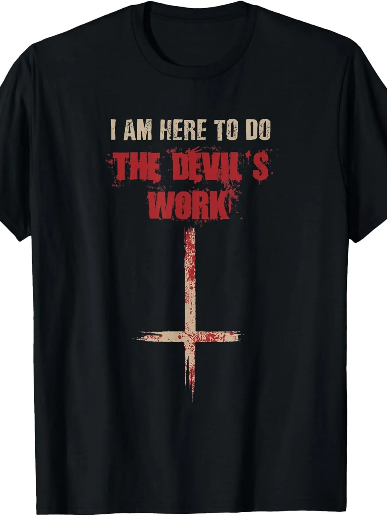 Men's  Women's Gothic Satan T-Shirt with Upside Cr unisex soft cotton short sleeve t shirt, vintage graphic casual tee for men women teens, perfect birthday holiday gift for camping travel gym daily street casual wear