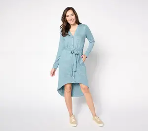 Cuddl Duds Cloud Knit Button Front Belted Cardigan Dress