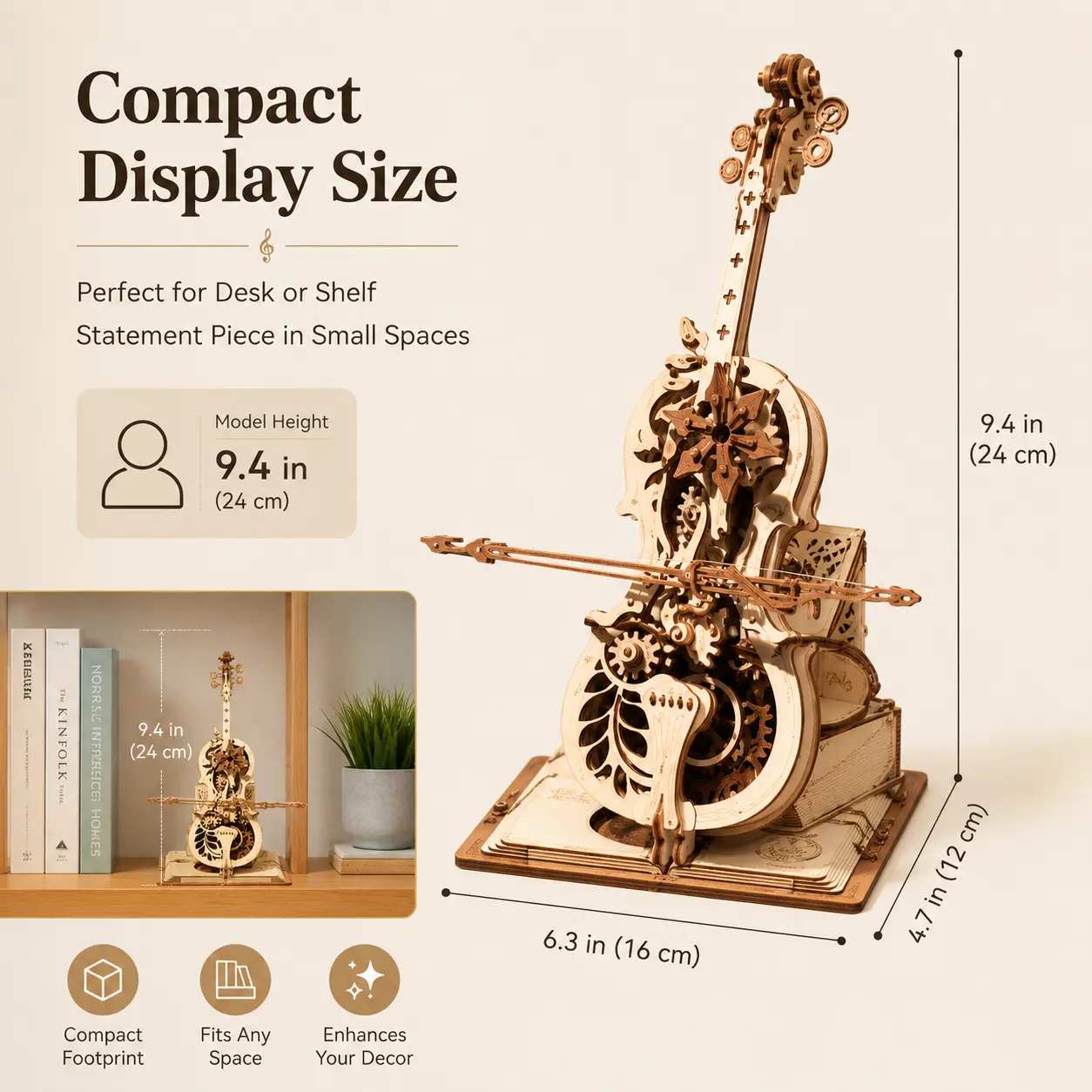 ROKR Retro 3D Laser Cut Wooden Building Block Puzzle - Clockwork Mechanical Gear Music Box Crafts Kit, Stress Relief Desk Trinkets with Magic Openwork Art, Adult Hobby Gift for Background Music Enthusiasts Diy Puzzle