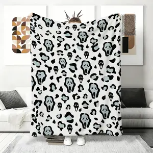 Ghost Face Flannel Blanket Spooky Leopard Print UltraSoft Warm Lightweight Cozy for Couch Living Room Bedroom Travel Halloween Decoration Perfect Gifts, lola blanket,  bedding ,plush blankets,mellow blanket