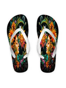 Women's Flip - Flops, Multiple Colors & Sizes Available, Floral Celestial Art Design, Comfortable Lightweight, for Daily Wear & Beach, Stylish Fashion Sandals for Ladies, Women Shoes