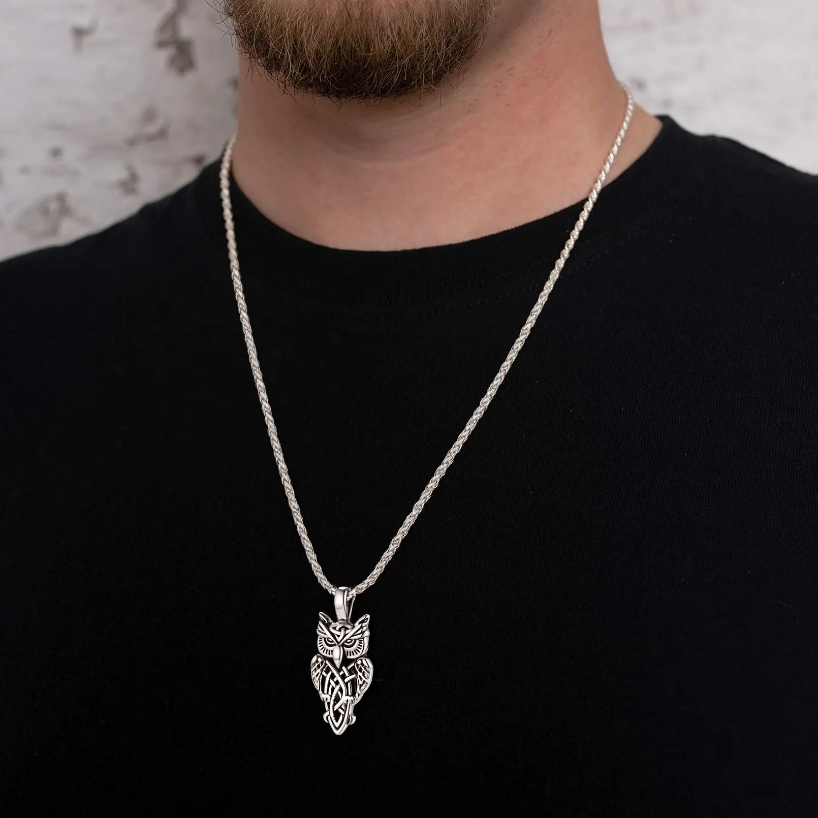 FaithHeart Vintage Celtic Knot Owl Pendant Necklace for Men, Stainless Steel Fashionable Jewelry, Exquisite Jewelry Gift with 22+2" Chain, Fashionable Jewelry Accessories