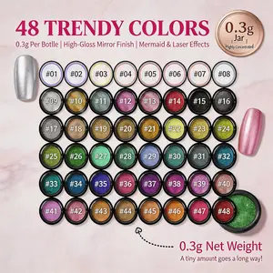 Saviland Chrome Nail Powder Set: 48 Metallic Mirror Effect Color for Gel Nails Aurora Holographic Silver Gold Chrome Powder Glitter & Rhinestone Glue summervibes