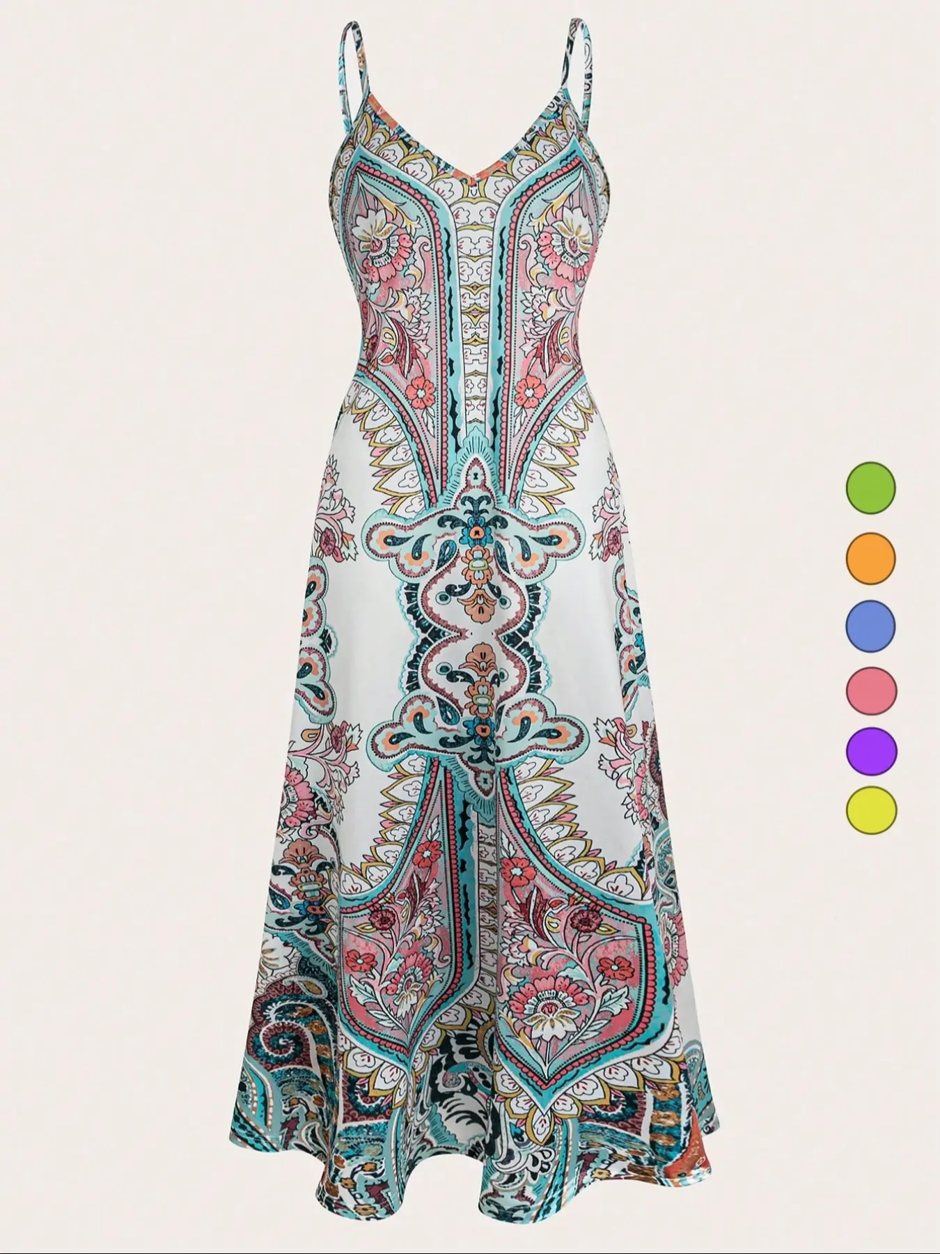 Women's Floral Print Lightweight Knit Dress, Boho Fashion Dress, Boho Style Bohemian Casual Sleeveless Spaghetti Strap Long Fitted Dress for Beach Holiday Vacation, Ladies Summer Clothes, Womenswear