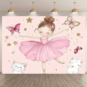 Ballerina Pattern Ballet Wall Decor, 1 Count Ballerina Themed Party Banner, Photo Props Background Cloth, Decorative Backdrop, Indoor and Outdoor Home Background Decoration, Ornaments