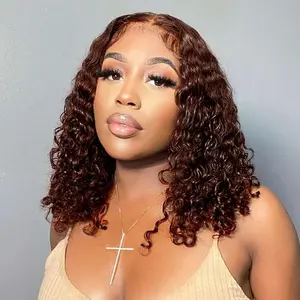 Curly Short Bob Wigs Chocolate Brown Lace Frontal Human Hair Wig 13x4 Kinky Curly Bob Brown Colored HD Transparent Lace Front Wig Pre Plucked Natural Hairline For Woman