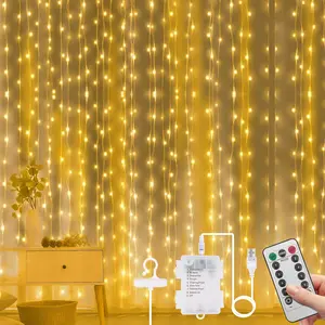Fairy Curtain Lights,300 LED Warm White Curtain Lights,8 Modes 9.89.8Ft  Window Curtain String Light USB&  with Remote Control,String Lights Curtain for Indoor,Outdoor
