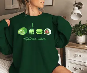 Matcha Vibes Embroidered Sweatshirt, Coquette Matcha Aesthetic Crewneck, Matcha Girlie Embroidery Gift for Her