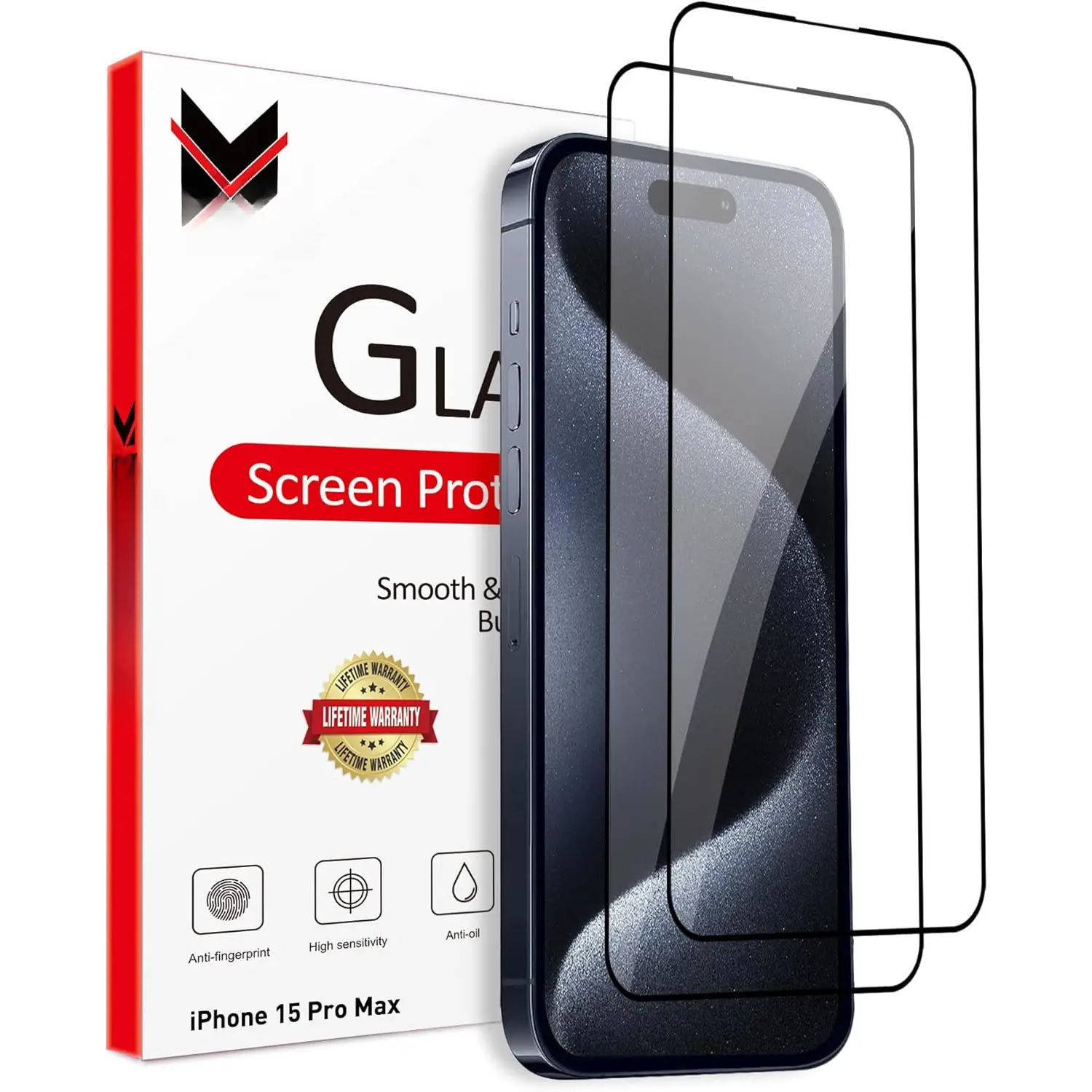 Screen Protector Tempered Glass Compatible with   15 Pro Max (2 Pack)