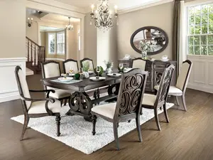 Arcadia Elegant Traditional 9-Piece Dining Set with Ornate Wooden Chairs & Pedestal Table – Perfect for Sophisticated Spaces