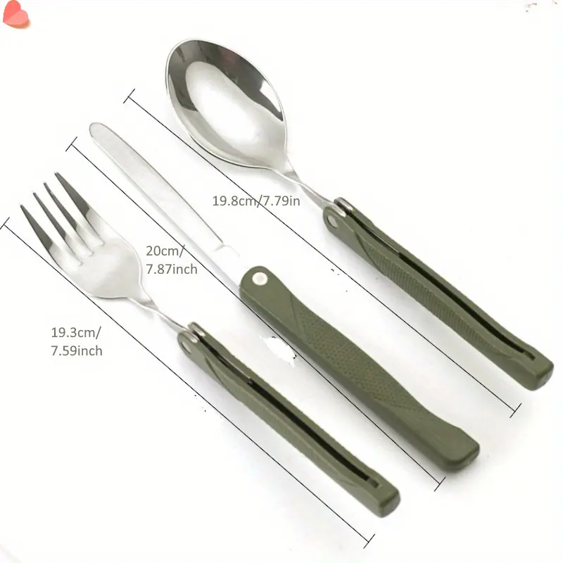 3pcs Heavy-Duty Compact Fold Stainless Steel Cutlery Set, Portable Spoon & Fork, Hygienic Tableware for Picnic, Camping, Backpack Lunchbox Outdoors, Foldable, Multifunctional Portable Outdoor Tableware, Picnic Aesthetic Outdoor Tableware