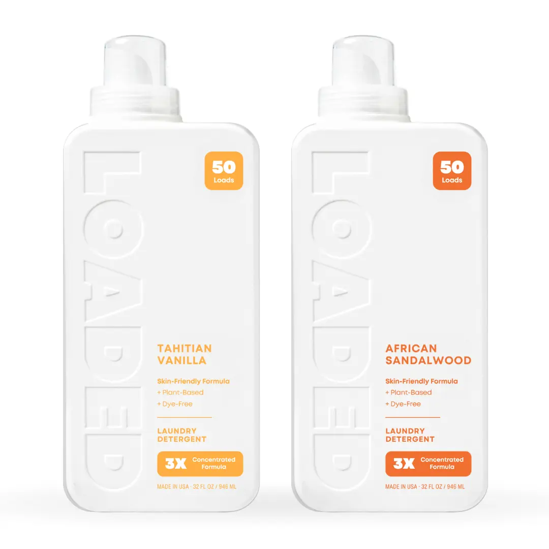 Loaded Laundry Detergent Duos - 100+ Loads (2-Pack) - Plant-Based, 3x Concentrated, Phosphate, Paraben & Dye Free, Made in USA