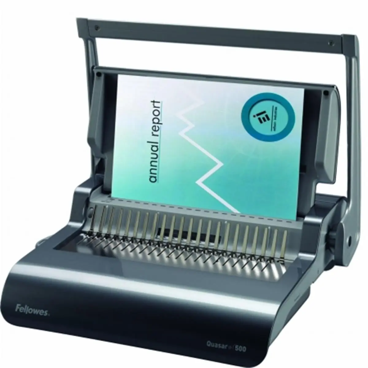 FELLOWES 5227201 Quasar+500 Comb Binding Machine - 22-sheet cap., Continuous Bind, Adjustable Rotary Edge Guide, Built-In Comb Storage Tray, Integrated Document Measurement Device, Ideal for Mid-Sized to Large Offices