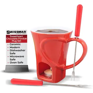 4-Piece Sweetheart Chocolate Fondue Mug Set – Mini Fondue Set for Keeping Chocolate, Caramel, Cheese, & More Warm – Ideal Gift for Weddings & Desserts