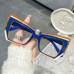 Vintage Cat Eye Colorblock Reading Eyeglasses, Anti-Blue Light Unisex High Quality Eyewear, Suitable for Computer Phone Daily Commute