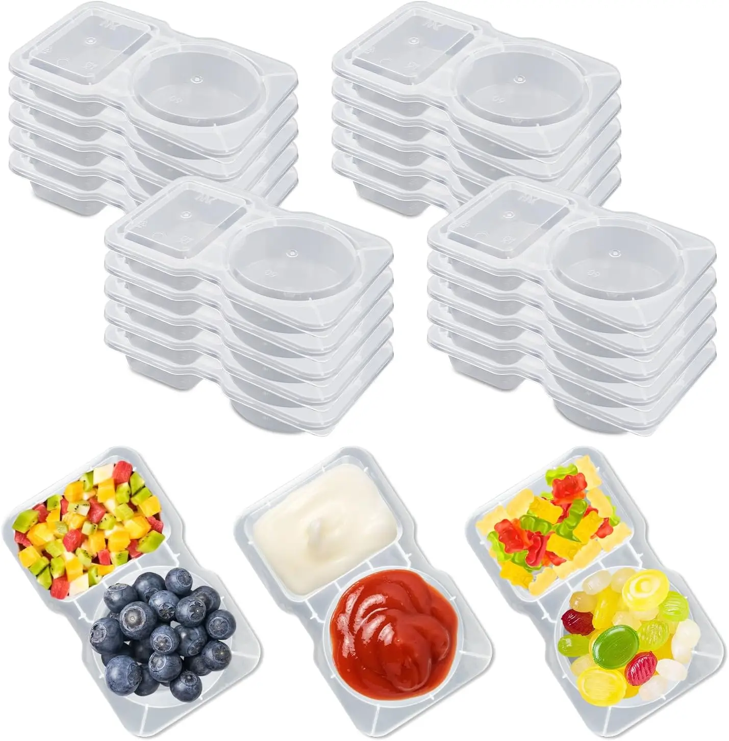 20PCS Reusable Snack Containers, Double Compartment Snack with Lids for Portion Control, Meal Prep