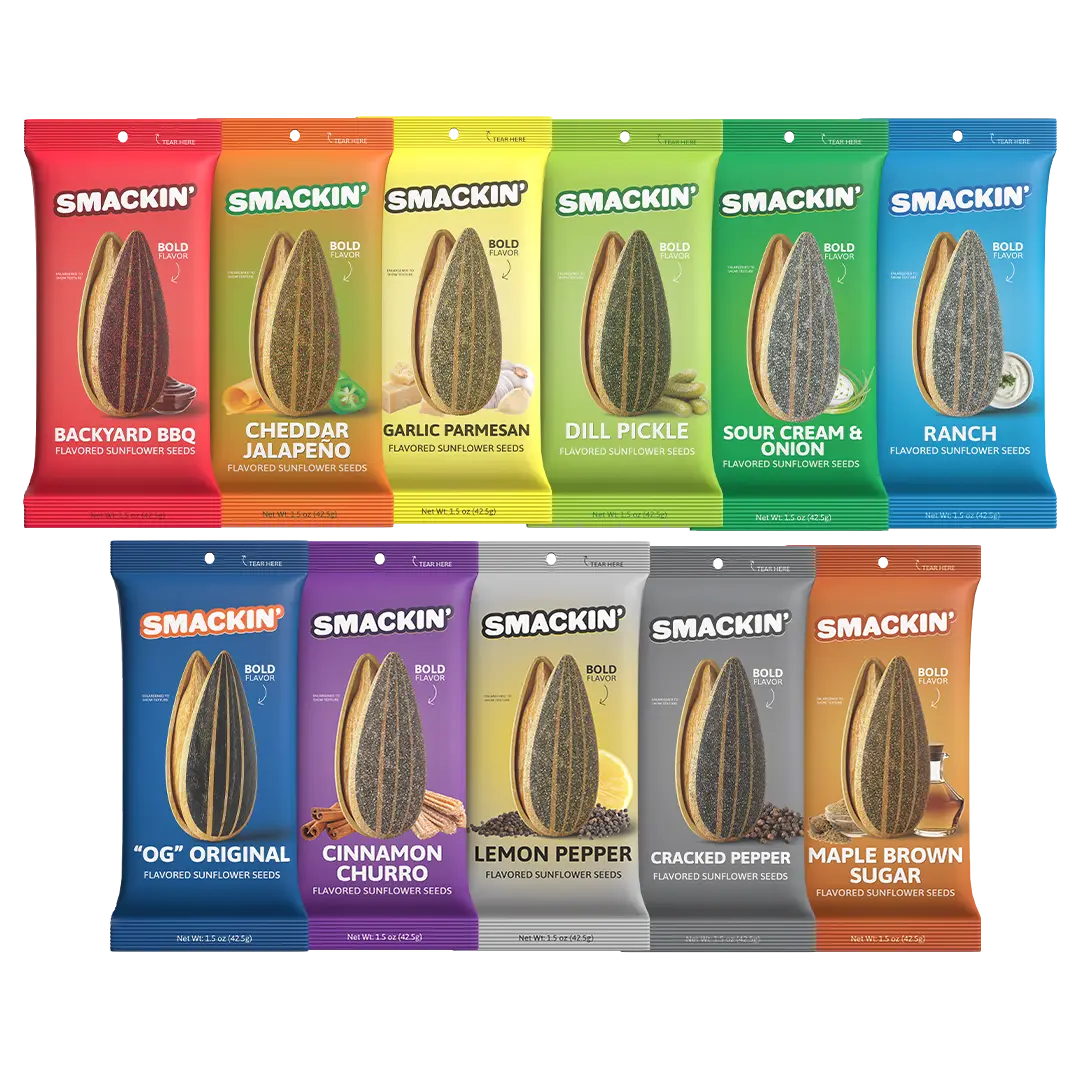 SMACKIN' Sunflower Seeds Sample Pack of 11 Single Serve (1.5 OZ) Low Sodium Snack, Bold Flavors, No Salty Burn