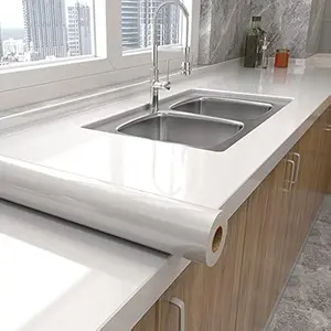 Shiny White Glossy Self-Adhesive Removable Wallpaper 15.8" x 78.7" Waterproof for Cabinet Countertop Furniture Kitchen Vinyl
