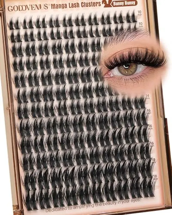 Goddvenus Fluffy Plush Manga Lash Clusters, Natural Wispy Cluster Eyelash Extensions, DIY Lash Extension at Home For Dolly Anime Look, Thick Fairy Individual Lashes Clusters