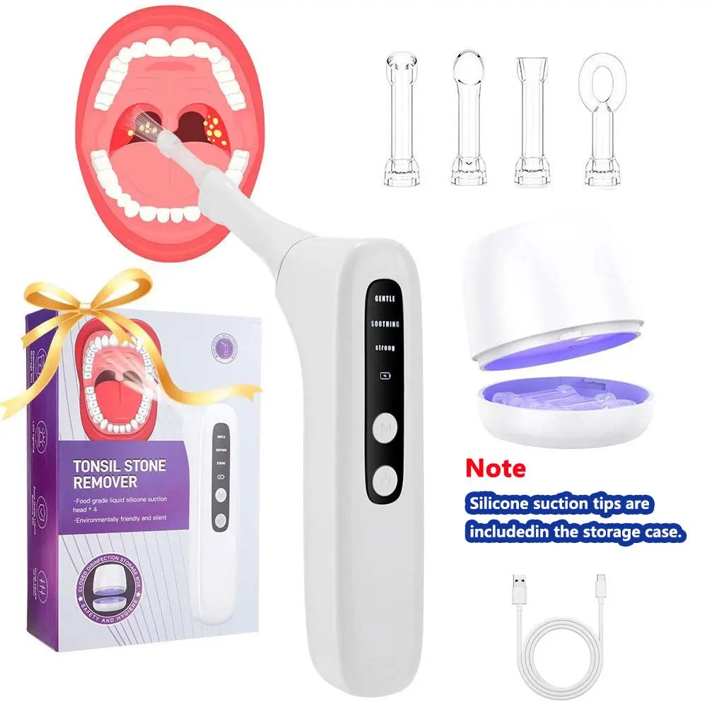Cordless Electric Tonsil Stone Cleaning Tool with LED Light, 3-Level Suction Adjustment, Ipx6 Waterproof, Oral Care for Fresh Breath, Unisex Use, Cordless Rechargeable Oral Irrigator