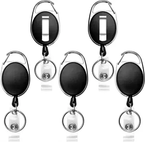 Badge Reel, 5 Pack Retractable Badge Holders with Carabiner Belt Clip and Key Ring for ID Card Holder and Keychain