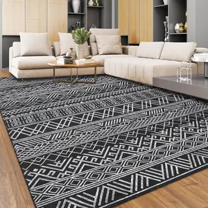 GARVEE Washable 9x12 Area Rug - Modern Geometric Boho Design, Stain-Resistant, Machine Washable Large Rug for Living Room, Bedroom, Farmhouse Home Decor in Black