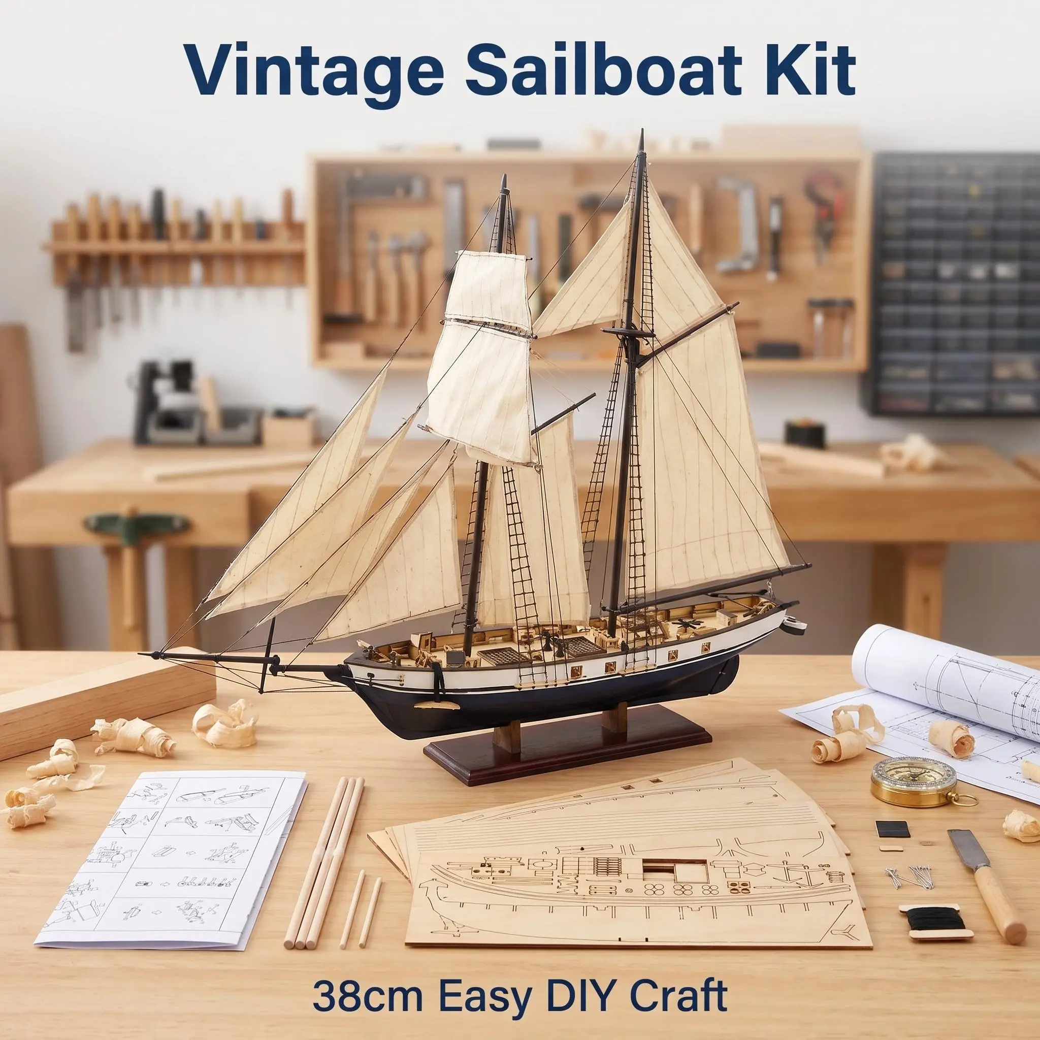 1:130 Scale Match Handmade Harvey Wooden Schooner Ship Model, 38cm Fully Assembled 2-Masted Vintage Watercraft with Textured Canvas Sails, Detailed Maritime Collectible, Nautical Display Decoration, DIY Woodwork Hobby Gift for Men