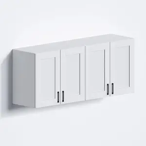 White Laundry Room Cabinets and Storage with 4 Doors and Utility Adjustable Shelf, Cupboard Kitchen Organizers and Storage Pantry Wall Mounted 12.4"D x 47.2"W x 19.7"H