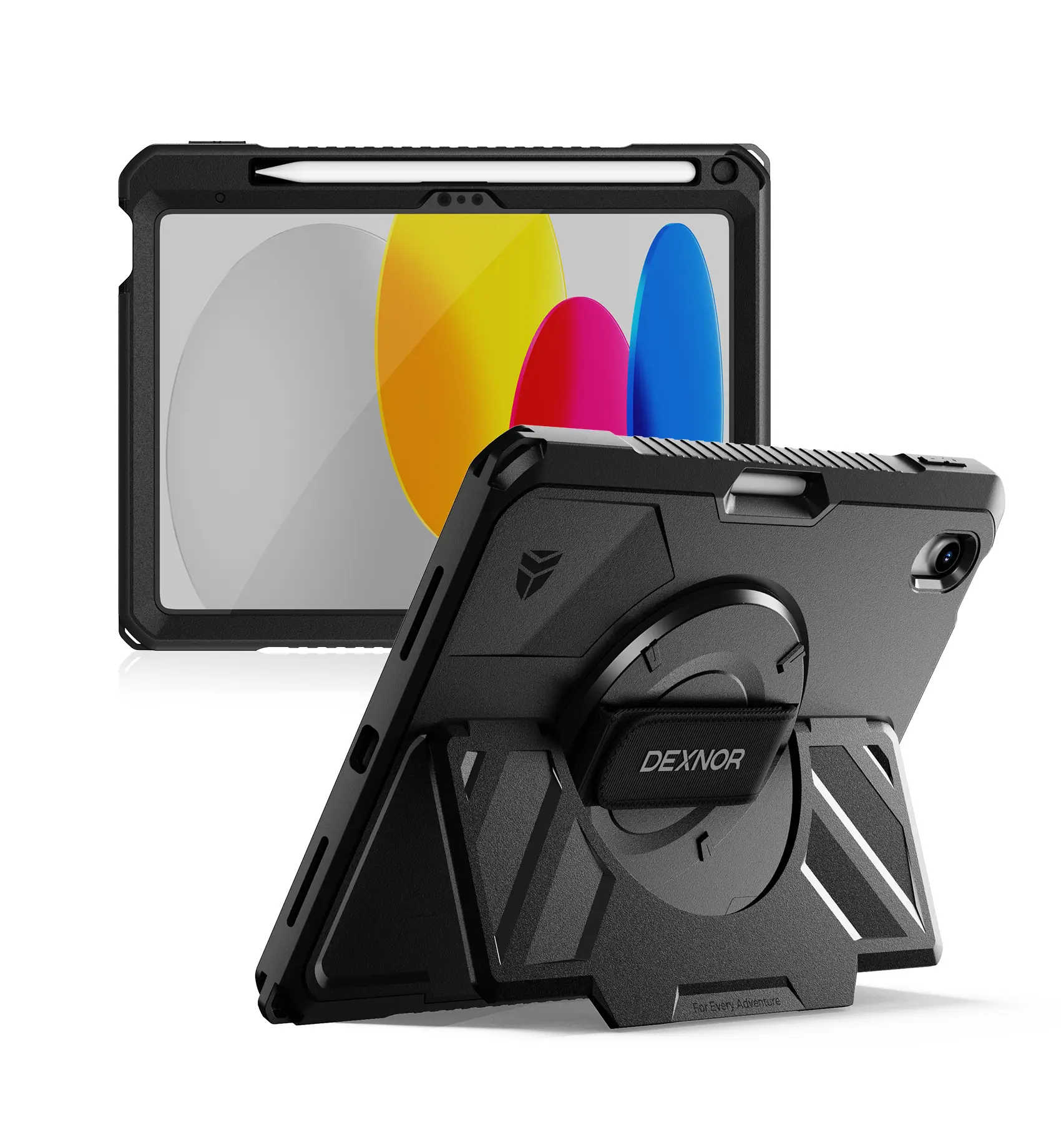 Dexnor Rugged Protective Tablet Case for iPad (A16) 11th Gen 2025 (11in), 10th Gen 2022 (10.9in) - Full-Body Shockproof Cover with 360° Rotating Handle Strap, Stand, Screen Protector, Pencil Holder, Accessories