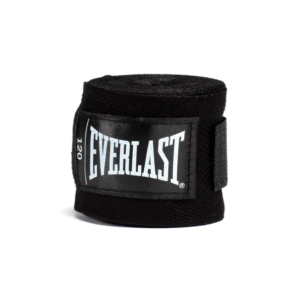 Boxing Hand Wraps, 120in Black Polyester-Cotton Blend Pair, Breathable with Thumb Strap for Wrist Safety, Machine Washable, Everlast, Boxing Equipment, Hand Wraps Boxing
