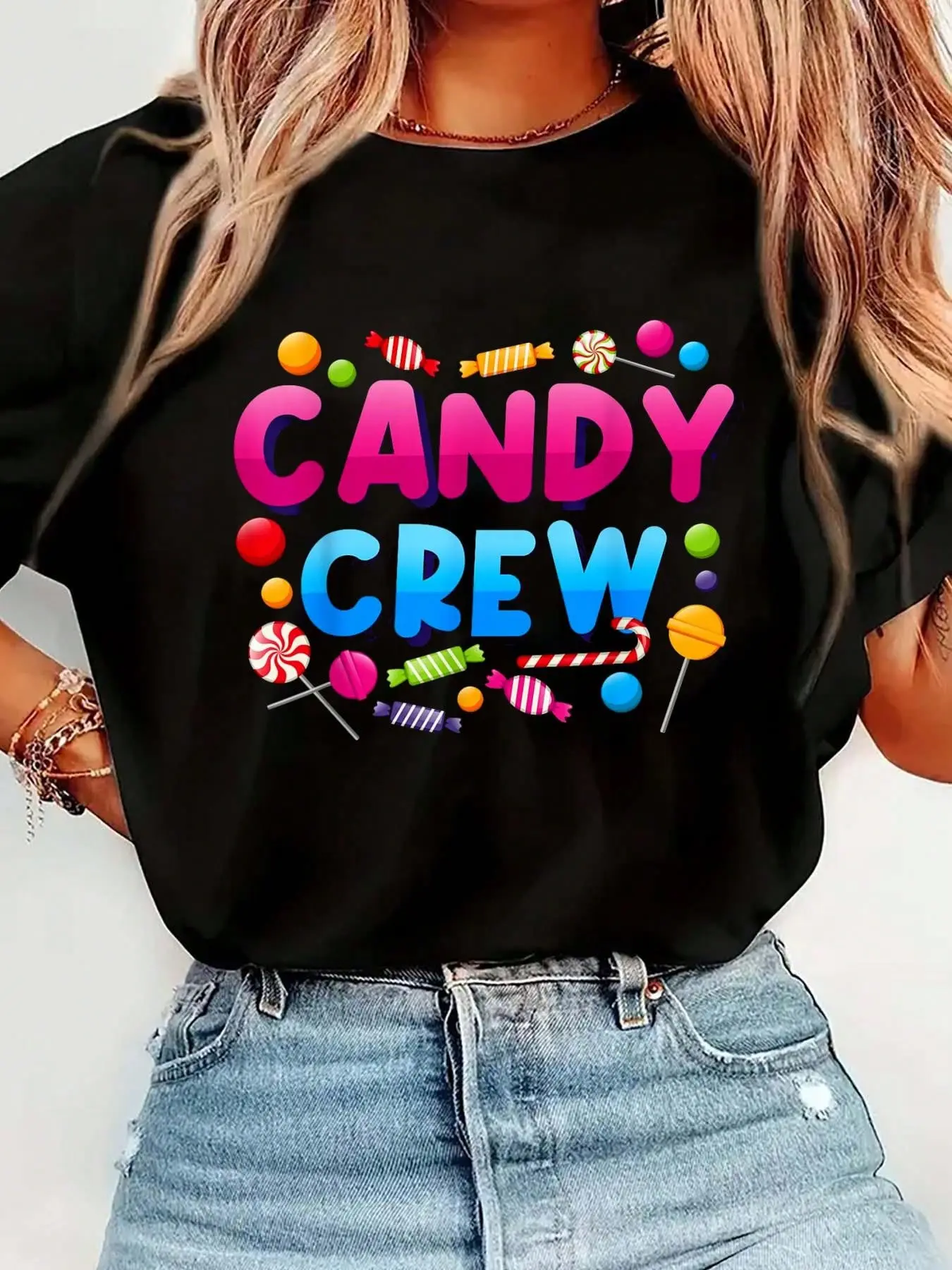 100% pure cotton Candy Crew Sweets Candy T-Shirt printed t-shirts for women