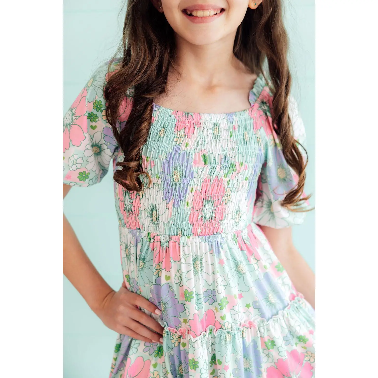 Minty Meadow Smocked Ruffle Dress